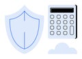 Shield and Calculator Representing Financial Security and Cloud-Based Data Protection Royalty Free Stock Photo