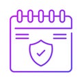 Shield on calendar showing concept icon of insurance validity, insurance calendar