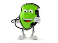 Shield character holding a telephone handset