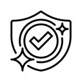 Shield with Check Line Icon, Outline Symbol for Security Verification, Data Protection, Risk Prevention, Trust Assurance, and Royalty Free Stock Photo