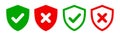 Shield with check mark and cross mark icon, security approval check icon, digital protection and security data sign