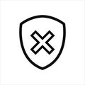 Shield check mark false icon or security shield danger protection icon with cross symbol. Vector clipart illustration Royalty Free Stock Photo