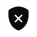 Shield check mark false icon or security shield danger protection icon with cross symbol. Vector clipart illustration Royalty Free Stock Photo