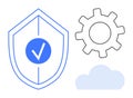Shield with Check Mark, Gear, and Cloud Representing Security, Technology, and Cloud Computing Royalty Free Stock Photo