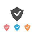 Shield and Check Mark Icon Set Vector Logo Royalty Free Stock Photo