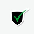 Shield with check mark sticker isolated on white background Royalty Free Stock Photo