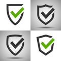 Shield with a checkmark. Set of four vector icons. Royalty Free Stock Photo