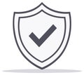 Shield with Checkmark Symbol for Security or Approval Icon in Gray and White Royalty Free Stock Photo