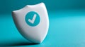 Shield with a checkmark symbol on a teal background. Royalty Free Stock Photo