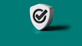 Shield with a checkmark symbol on a teal background. Royalty Free Stock Photo