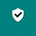 Shield with checkmark on teal background symbolizing security. Royalty Free Stock Photo