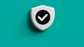 Shield with checkmark on teal background symbolizing security. Royalty Free Stock Photo