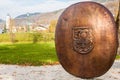 Shield with the Coat of arms of Mondsee, Austria Royalty Free Stock Photo