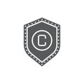 Shield with copyright sign vector icon symbol isolated on white background Royalty Free Stock Photo