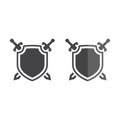 Shield and crossed swords vector icon. Sword and shield.