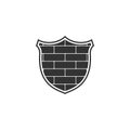 Shield with cyber security brick wall icon isolated. Data protection symbol. Firewall logo. Network protection. Flat