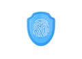 Shield 3d icon - fingerprint illustration, cyber protect, safety element and access blue symbol