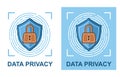 Shield data privacy information protection, cyber security, fingerprint scan person identification icon. Internet safety. Vector Royalty Free Stock Photo