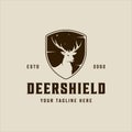 shield deer vintage logo vector illustration template icon graphic design. antler emblem sign or symbol for hunting or wildlife Royalty Free Stock Photo