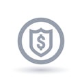 Shield dollar icon. Financial security symbol.