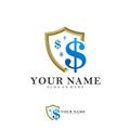 Shield Dollar Vector Logo Design Template, Creative money shield logo concepts, Icon symbol