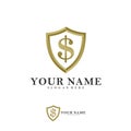 Shield Dollar Vector Logo Design Template, Creative money shield logo concepts, Icon symbol