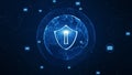 Shield and email icon on secure global network , Cyber security concept. Earth element furnished by Nasa Royalty Free Stock Photo