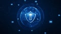 Shield and email icon on secure global network , Cyber security concept. Earth element furnished by Nasa