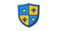 shield emblem with blue yellow red sections and fleur de lis Royalty Free Stock Photo