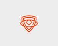 Shield eye vector logo design. Protection security camera vision logotype. Photo video control symbol.