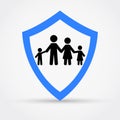 Shield and family, safety concept logo. Royalty Free Stock Photo