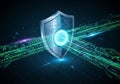 The shield features circuit-like patterns on a dark background Royalty Free Stock Photo
