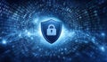 A shield featuring a lock symbolizing data protection and security in a secure tunnel environment Royalty Free Stock Photo
