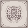 Shield with floral wreath monogram template for letter B