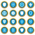 Shield frames icons blue circle set