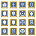 Shield frames icons set blue