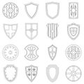 Shield frames icons set, outline style