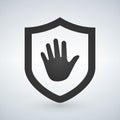 Shield with hand block adblock icon for apps and websites, vector illustration isolated on modern background. Royalty Free Stock Photo