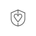 Shield with heart outline icon