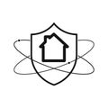 Shield with house icon. Linear shield icon. Vector illustration Royalty Free Stock Photo