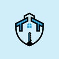 Shield house real estate logo vector. Keys and shield