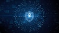 Shield Icon of Cyber Security. Digital Data Network Protection. High speed connection data analysis. Technology data binary code