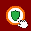 Shield icon. Guard, protectionl concept. Hand Mouse Cursor Clicks the Button Royalty Free Stock Photo