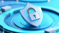The shield icon represents cybersecurity and information protection, an advanced technology concept for online marketing Royalty Free Stock Photo