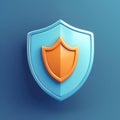 Shield icon design featuring a firefly flat style with light blue and orange elements set against a soft matte Royalty Free Stock Photo