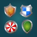 Shield icons of different shapes and colors