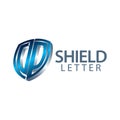 Shield initial letter DP logo concept design. three dimensional style. 3D Symbol graphic template element