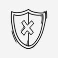 Shield insecure doodle vector icon. Drawing sketch illustration hand drawn line eps10