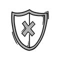 Shield insecure doodle vector icon. Drawing sketch illustration hand drawn line eps10