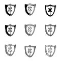 Shield insecure doodle vector icon. Drawing sketch illustration hand drawn line eps10